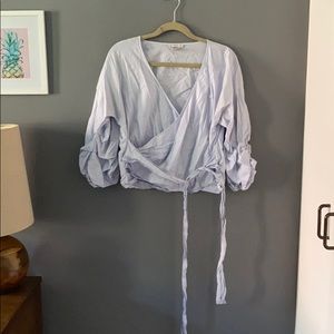Blue striped wrap blouse